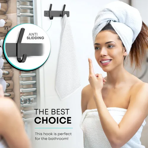 Vista 5 de Perchero de Abrigos Pequeño Negro Mate para Pared – Riel de Ganchos de Acero Inoxidable de 6 Pulgadas con 2 Ganchos Dobles para Abrigos