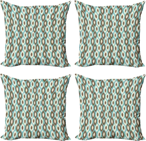 Vista 14 de Ambesonne Art Nouveau Throw Pillow Cover Set of 4, Hand Drawn Old Fashioned Chinese Blooms Leaves Shabby Pattern, Square Cushion Covers Decor for