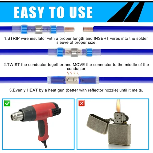Vista 6 de 450 conectores de alambre de soldadura, conectores de cable termorretráctiles de grado marino, terminales de tope de soldadura impermeables