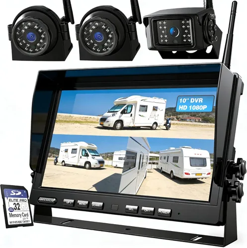 Vista 9 de Sistema de cámara de respaldo inalámbrico HD 1080P 9 pulgadas, DVR Quad Split Monitor, IP69 impermeable, cableado, cámaras de visión lateral