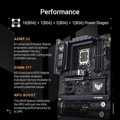 Vista 3 de ASUS TUF Gaming Z890-PLUS WiFi Z890 LGA 1851 ATX Placa base, Intel® Core™ Ultra Series 2 Ready, Intel® Core™ Ultra Series 2 Ready, AI avanzado listo