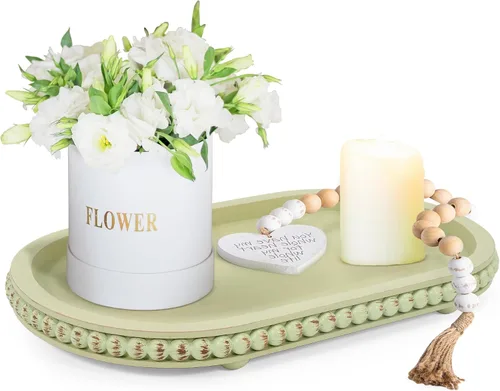 Vista 13 de HPC Decor - Bandeja Redonda de 12 Pulgadas para Decoración del Hogar, con Cuentas de Madera Negra, Bandeja Redonda Decorativa para Decoración