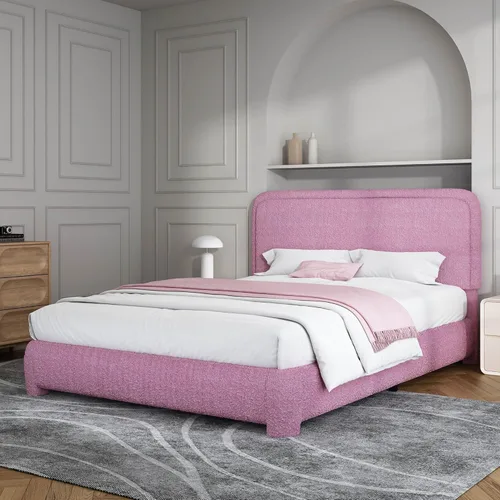Vista 40 de BarnFurin Base de cama individual con cabecero, cama de plataforma tapizada Cloud Boucle, esquinas redondeadas suaves, no necesita somier, Beige