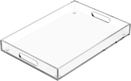 Vista 11 de Paquete de 2 bandejas para servir con asas, bandeja de acrílico transparente para servir alimentos, bandejas grandes de alimentos al aire libre