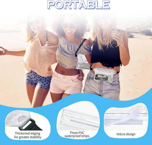 Vista 5 de Paquete de 2 bolsas impermeables con correa para la cintura, riñonera impermeable para natación, kayak, navegación, surf, Blanco, Sencillo