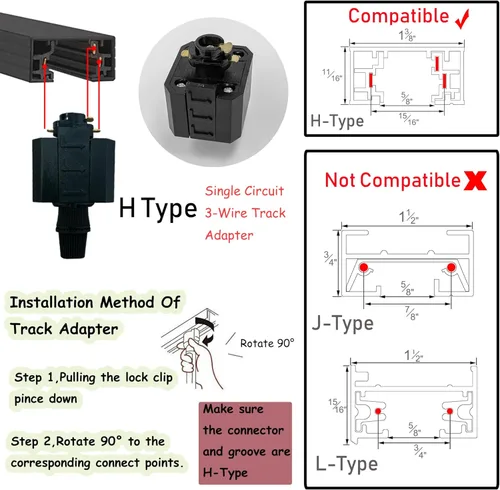 Vista 5 de Paquete de 1 unidad de diseño retro E26/E27 con base de título ajustable, ángulo de título rotado, sistema H, mini iluminación de cabeza de pista