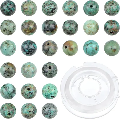 Vista 27 de Bymitel - 140 cuentas de cristal natural, piedras preciosas redondas energéticas y curativas sueltas con cordón elástico para hacer joyas, pulseras