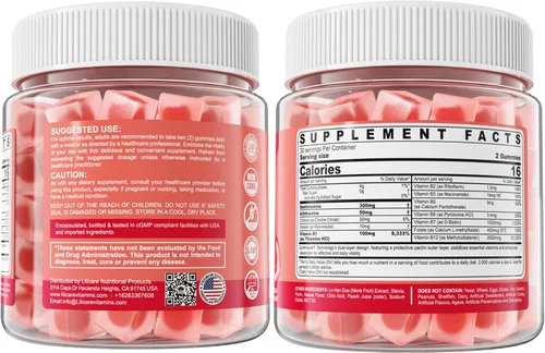 Vista 8 de Gomitas de complejo de vitamina B1 y vitamina B metilada, todas las vitaminas B, benfotiamina, tiamina e inositol, multivitaminas B1 B2 B6