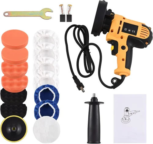 Vista 9 de Pulidora de búfer, cera de tampón Geevorks de 5 pulgadas, pulidora de coche de velocidad variable 600-3700 RPM con mango desmontable, 6 almohadillas