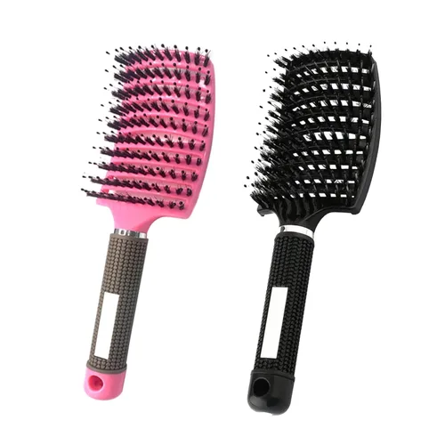 Vista 9 de 2 cepillos curvos ventilados para el cabello, cerdas de jabalí, cepillo desenredante de pala, cepillo profesional desenredante