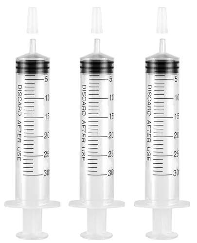 Vista 14 de Paquete de 3 jeringas de 0.7 fl oz con tapa, jeringas de plástico empaquetadas individualmente para laboratorios, medición de líquidos, alimentación