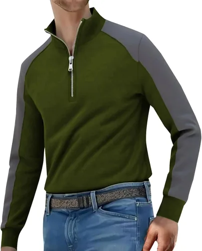 Vista 11 de Quarter Zip Pullover for Men, Color Block Long Sleeve Mock Neck, Athletic Sweatshirt for Fall and Winter