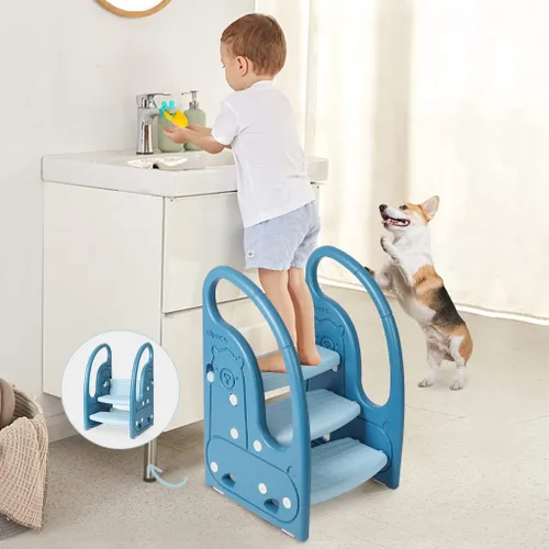 Taburete Escalón Silla para Niños Pequeños Onasti Kids Torre de Pie de 3 Escalones para Niños Pequeños Taburete Auxiliar de Aprendizaje de Plástico