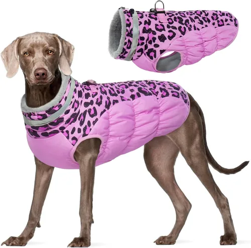 Vista 31 de FUAMEY - Abrigo para perro, chaqueta cálida de invierno, acolchada, de vellón, chaleco reflectante con arnés, chaqueta de nieve impermeable