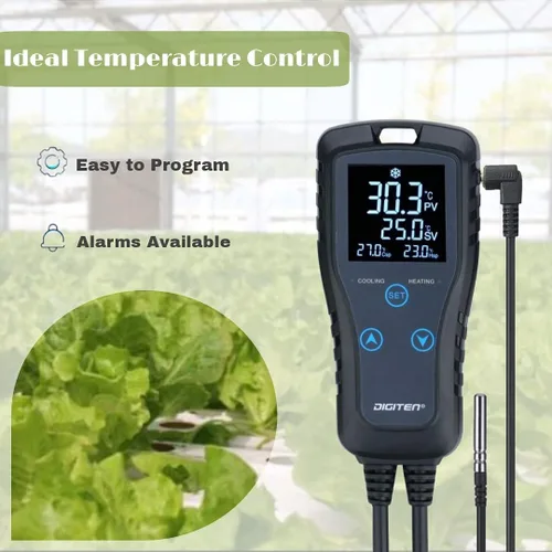 Vista 4 de DIGITEN DTC102 Controlador de temperatura Salida Termostato de enchufe de 2 etapas Termostato digital de invernadero para reptiles, controlador