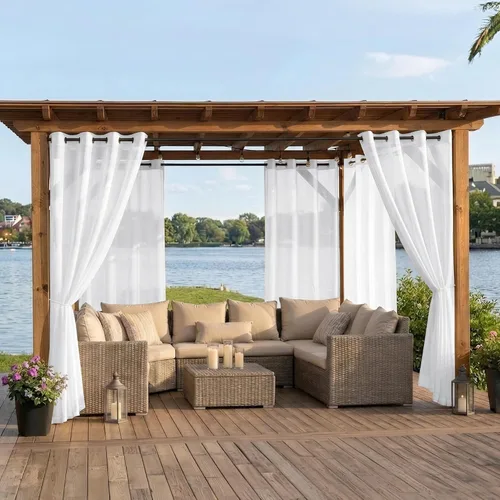 Vista 2 de BONZER Cortinas traslúcidas blancas para patio impermeables para exteriores – 2 paneles con ojales, cortina transparente de gasa para interiores