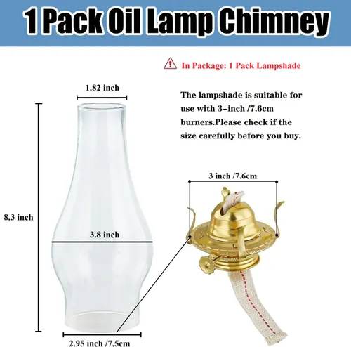 Vista 2 de Lámpara de aceite de repuesto para chimenea, ajuste de 3 pulgadas x 8.3 pulgadas de alto, globo de luz de vidrio transparente, cubierta de sombra