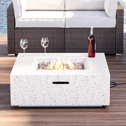 HOMPUS Mesa cuadrada de propano para exteriores, mesa de fuego de 35 x 12 pulgadas, 50000 BTU con cubierta impermeable y piedra de fuego para patio,