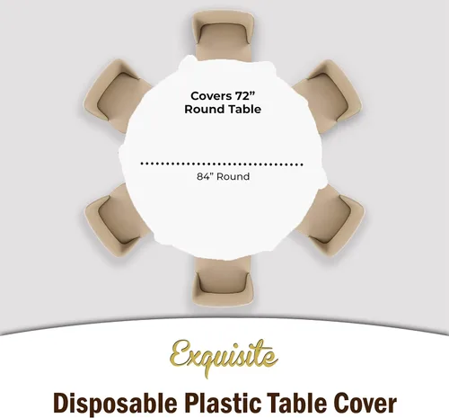 Vista 4 de Exquisito paquete de 4 manteles de plástico blanco desechables de 84 pulgadas de Party Solids - Mantel redondo desechable para fiestas - Manteles