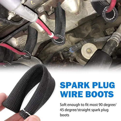 Vista 2 de Juego de 8 fundas protectoras de alambre para bujías, funda protectora contra el calor con 16 bridas de alambre de acero inoxidable, kit de 2500