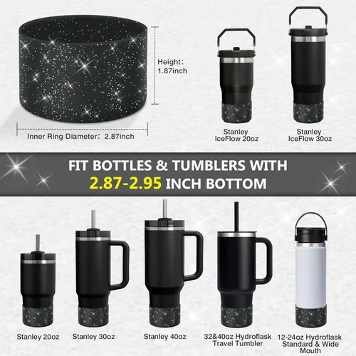 Vista 2 de WUQID Paquete de 2 fundas de silicona brillantes compatibles con Stanley Quencher Adventure de 40 onzas y Stanley IceFlow de 20 onzas y 30 onzas