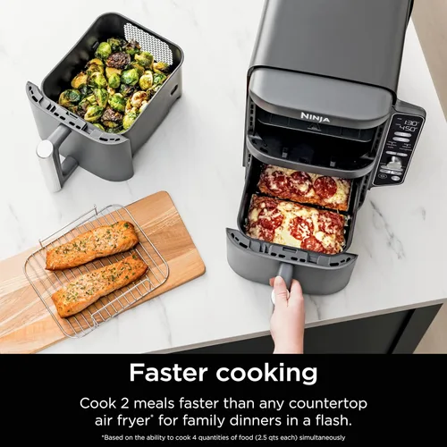 Vista 9 de Ninja Freidora de aire, 10 cuartos de galón DoubleStack XL 2 cestas, diseño compacto, cocina pollo entero de 5 libras, alimenta hasta 8 personas
