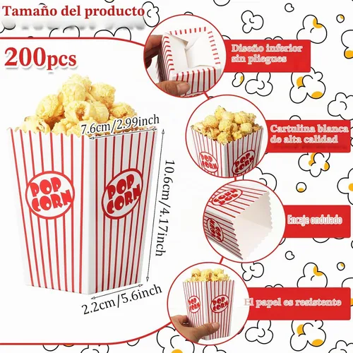 Vista 2 de Meanplan 200 cajas de palomitas de maíz, mini soporte de papel para palomitas de maíz, contenedor de cartón para aperitivos, bolsas desechables
