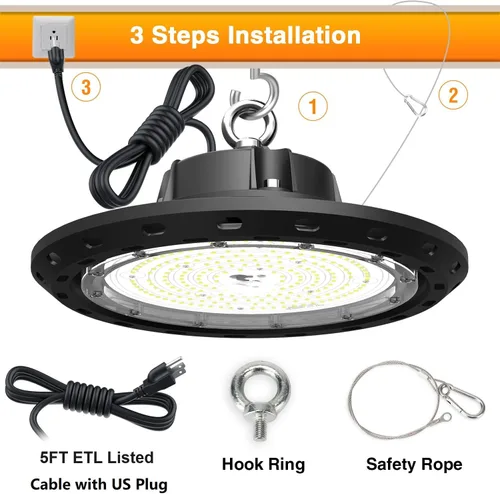 Vista 5 de Luz LED de Alta Bahía 240W 36000LM 0-10V Regulable Eqv.1000W HPS/MH Luces LED de Alta Bahía para Tienda 5000K Luces UFO LED para Taller Almacén