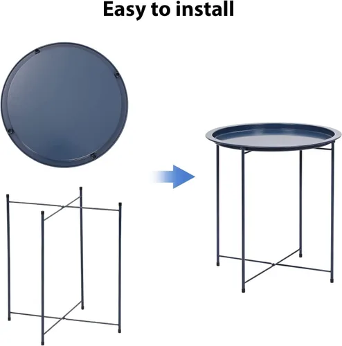 Vista 3 de Mesa Auxiliar Metal Small Side Table Round Storage Sofa End Table with Detachable Tray for Living Room Bedroom 47x50cm Sofa