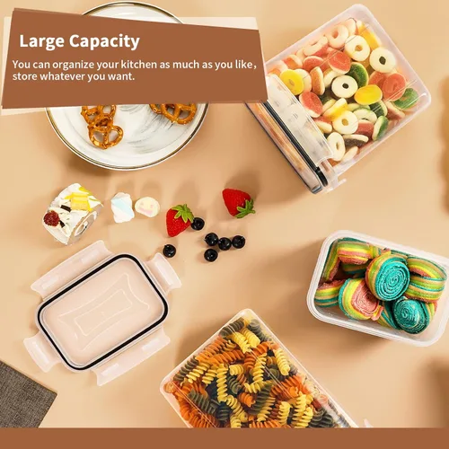 Vista 4 de PRAKI Juego de recipientes herméticos para almacenamiento de alimentos, 16 recipientes de plástico sin BPA para alimentos secos para organizar