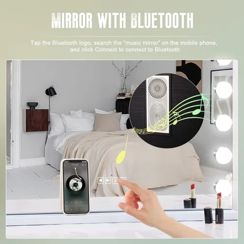 Vista 2 de COOLJEEN Espejo de tocador grande de Hollywood con luces Bluetooth, 18 bombillas LED regulables, 3 modos de color, espejo de maquillaje iluminado