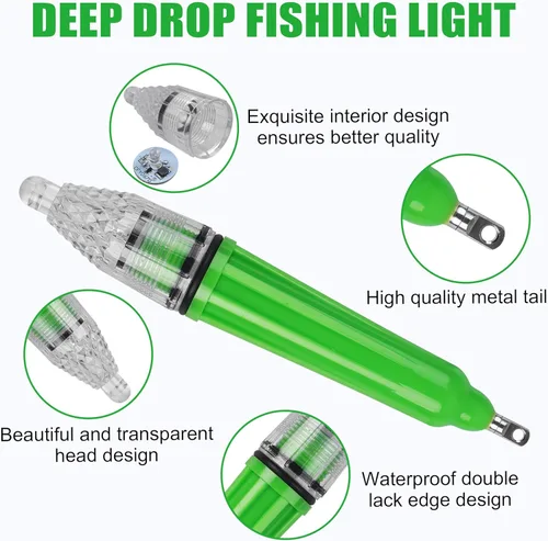 Vista 2 de Luz de pesca subacuática, 4 piezas de luz LED de pesca de caída profunda, luz de pesca LED impermeable, luz intermitente de noche, señuelo de pesca
