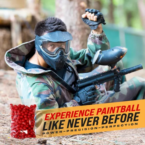 Vista 6 de Bolas de paintball rojas calibre 43 para pistolas de paintball Umarex T4E relleno rojo sangre