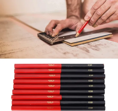 Vista 3 de Naroote Lápices de construcción, 10 Uds. Lápices de carpintero duro, rojo, azul, 2 núcleos, hexágono, 2 cabezas, bricolaje, carpintería, marcador