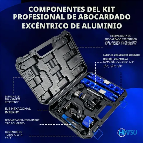 Vista 2 de Hiatsu Kit de herramientas de abocinación excéntrica con trinquete, compatible con taladros, tubo de cobre de 1/4 a 3/4 pulgadas, construcción