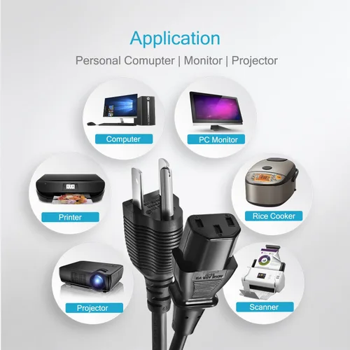 Vista 5 de Chanzon Cable de alimentación de CA con certificación UL universal para computadora personal, monitor de PC, plasma bravia uhd Smart TV, reemplazo