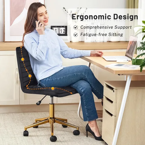 Vista 3 de Furniliving Silla de Escritorio para Oficina en Casa, Silla de Tocador sin Brazos con Ruedas de Terciopelo Suave Altura Ajustable, Cómodas Sillas