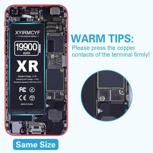 Vista 5 de XYIRMCYF Batería de gran capacidad de 19900 mAh compatible con iPhone XR, batería de repuesto de polímero de litio de 0 ciclos para iPhone XR