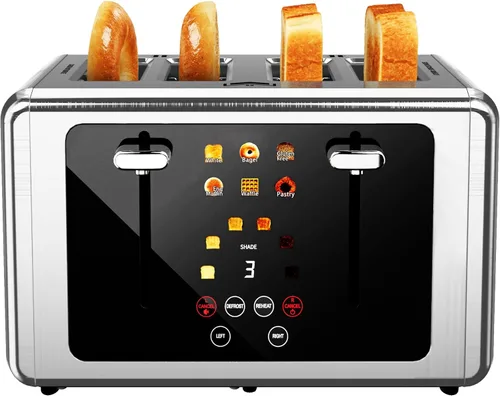 Vista 10 de WUNLY Tostadora de 2 rebanadas, pantalla táctil y doble panel de control independiente, 5 funciones básicas y tostadoras digitales de cuenta