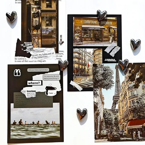 Vista 5 de 12 imanes negros para nevera de 0.83 pulgadas, pequeños imanes de corazón para refrigerador, lindo juego de imanes decorativos para el hogar