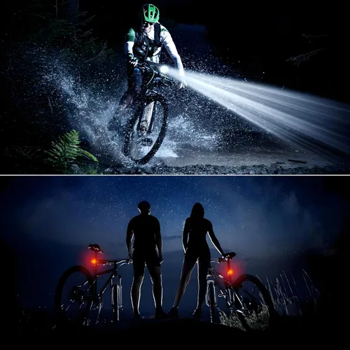 Vista 6 de Juego de luces de bicicleta recargables USB ultra brillantes, 4 modos de luz, faros delanteros y traseros de bicicleta, luz delantera y trasera