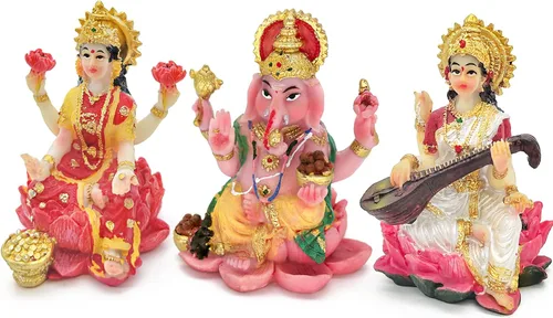 alikiki Estatua hindú de Laxmi Ganesh Saraswati – 2.5 pulgadas de alto India Dios Lakshmi Ganesha figura para decoración de tablero de automóvil,
