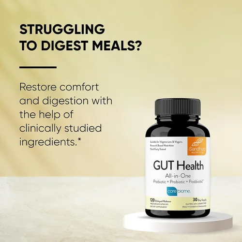 Vista 10 de Sandhu's Salud intestinal - Prebióticos, probióticos, postbióticos y L-glutamina Salud digestiva, colon, suplementos probióticos totales 120