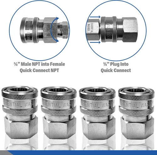 Vista 4 de Essential Washer Acero inoxidable de 3 pulgadas de conexión rápida NPT hembra Arandela a presión Conexiones de conexión rápida 5000 PSI Juego
