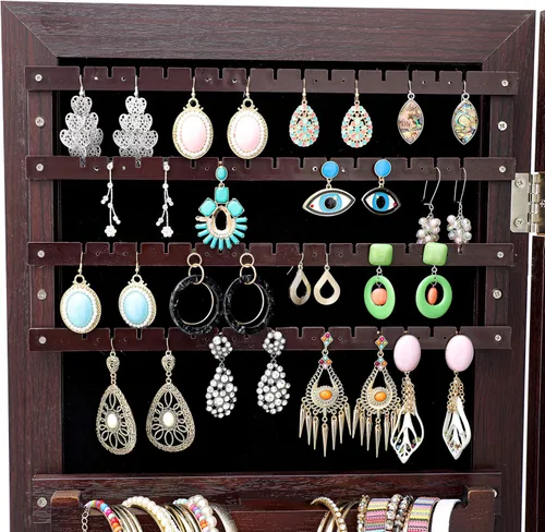 Vista 2 de Jewelry Armoire Mirror Cabinet WallDoor Hanging Mounted Door,Lockable Makeup Mirror Organizers and Storage With LED Light,Full-length Mirror with