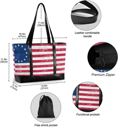 Vista 6 de Bolsa de viaje resistente con diseño de bandera de Betsy Ross de estilo vintage con bolsa de cremallera para el trabajo para viajes con bolsa