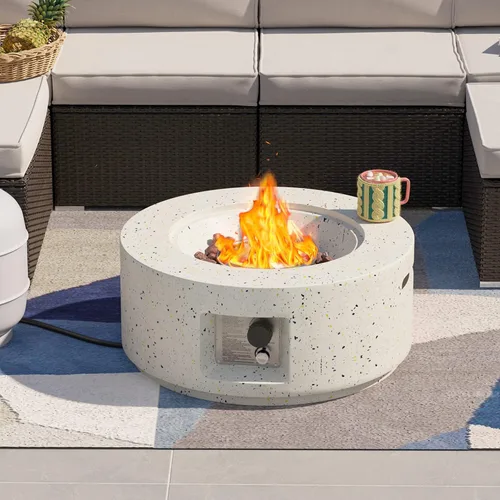 Vista 11 de SUNBURY Mesa de fuego de propano para exteriores de 42 pulgadas, mesa rectangular con tanque de 40,000 BTU, mesa de gas blanca manchada para patio
