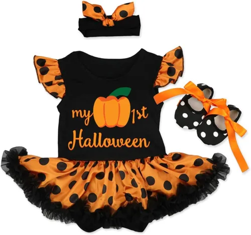 Vista 10 de REXREII Disfraces de Halloween para bebé, disfraz de princesa de cumpleaños, vestido tutú, fiesta de Navidad, trajes elegantes con diadema y zapatos