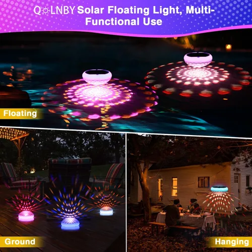 Vista 7 de QOLNBY Luces de Piscina, 2 en 1 Solar USB Recargables Luces Flotantes para Piscina, 6.69 Pulgadas 2600mAh IP68 Impermeable 6 Modos Dinámicos