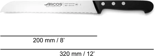 Vista 2 de Arcos Cuchillo para pan de acero inoxidable nitrum de 8 pulgadas y hoja de 7.874 in. Obtén una gran variedad de cortes para tu alimentación.